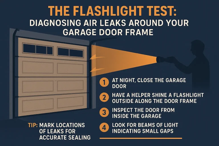 The Flashlight Test empowers homeowners to identify hidden air leaks around their garage door frames confidently and accurately.