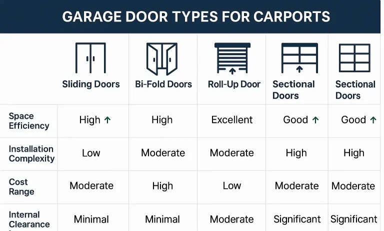 This comparison matrix clarifies which door types best maximize space