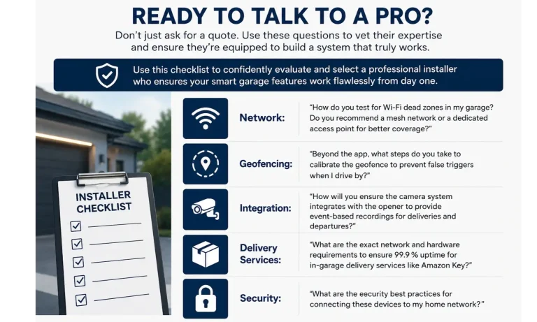 Use this checklist to confidently evaluate and select a professional installer who ensures your smart garage features work flawlessly from day one.