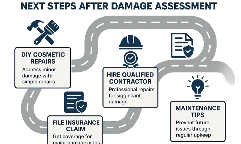 Visual roadmap outlining repair steps for minor fixes and replacement steps for professional installation.