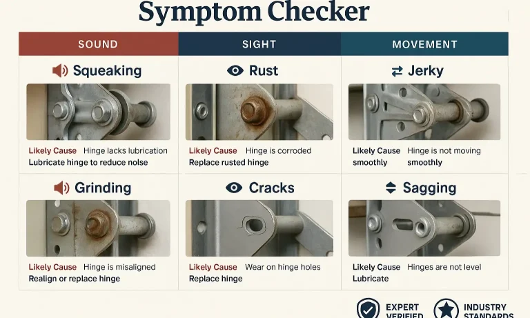 Visual symptom checker guides users to lubricate or replace based on sounds, appearance, and movement.